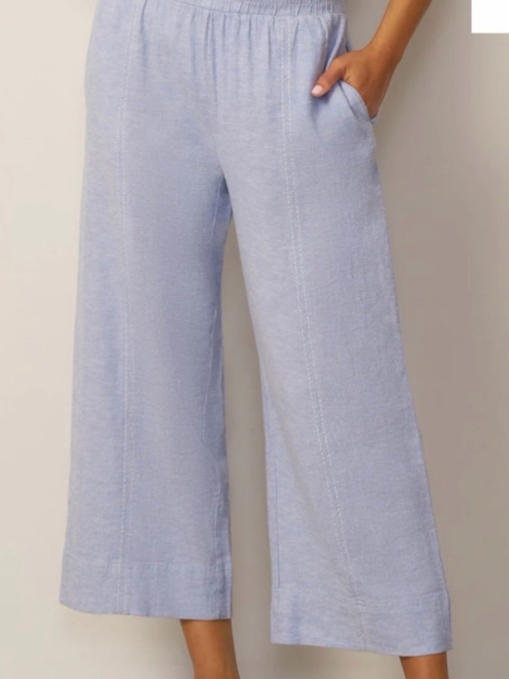Cable & Gauge Pale Blue Cropped Wide-Leg Pants